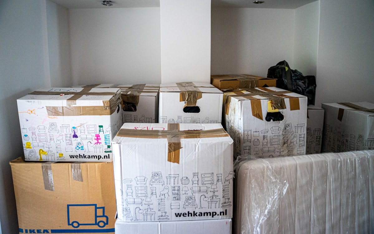 Packed moving boxes ready for moving day